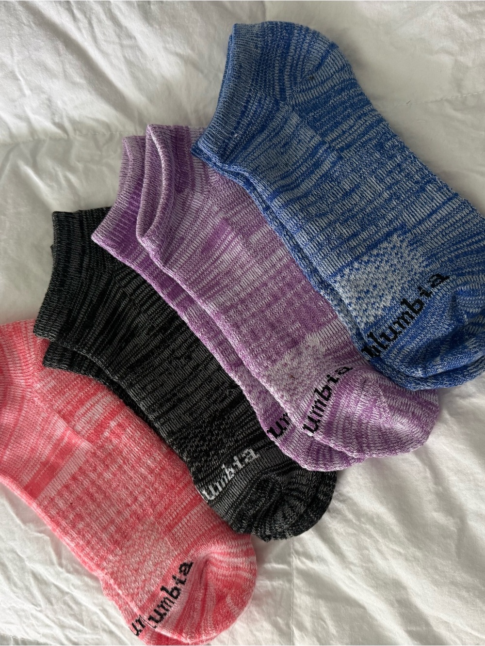 Columbia No-Show Athletic Socks - Blue, Purple, Black, Pink (4-Pack)